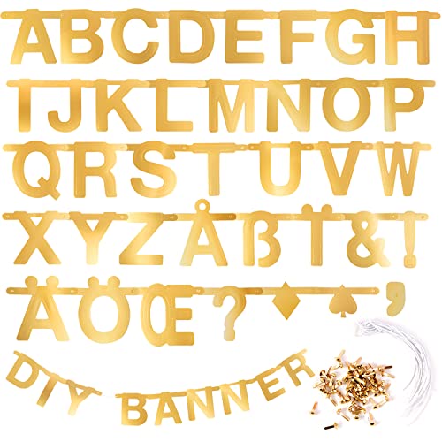 SUNBEAUTY 124 Pcs DIY Gold Make Your Own Banner Kit with Letters, and Symbols Customizable Letters Symbols Banner For Birthday Wedding Baby Shower Graduation Retirement Xmas Party Decoration
