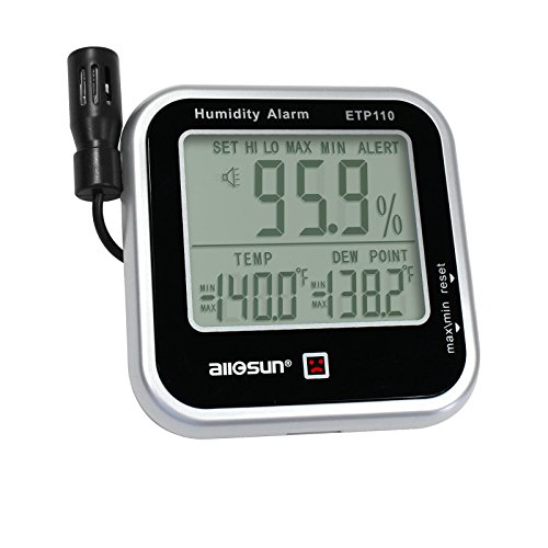 ALLOSUN Digital Thermometer Hygrometer Indoor Humidity Greenhouse Temperature Monitor Alarm & Long Probe Gauge Dew-Point Meter with LCD Display