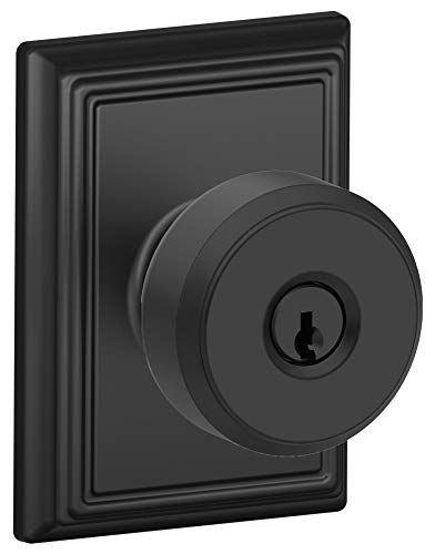 Schlage F51A Bowery With Addison Rose Keyed Entry Lock C Keyway with 16211 Latch 10063 Strike Matte Black Finish