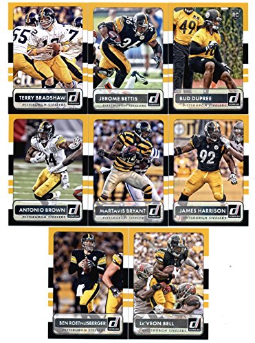 2015 Donruss Football Pittsburgh Steelers Team Set of 8 Cards: Ben Roethlisberger, Le’Veon Bell, Antonio Brown, Martavis Bryant, James Harrison, Terry Bradshaw, Jerome Bettis, Bud Dupree