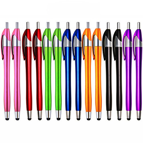 SKOLOO Stylus Pens for Touch Screens,Pack of 14, 2-in-1 Click Ball Pen, Ballpoint Pen and Slim Stylus for Universal Tablet Smartphone, Multi-Colored