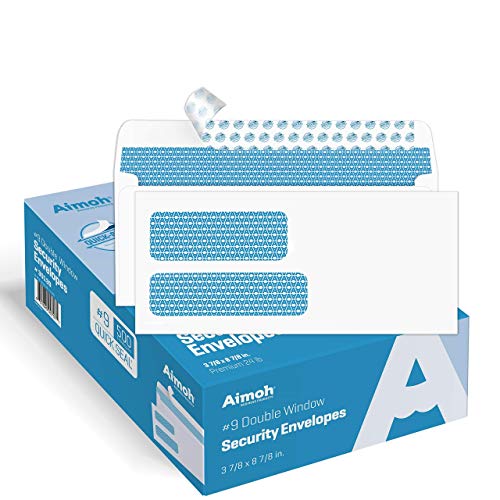 500#9 Double Window SELF Seal Security Envelopes – for Invoices, Statements & Documents, Security Tinted – Size 3-7/8 x 8-7/8-24 LB – 500 Count (30139)