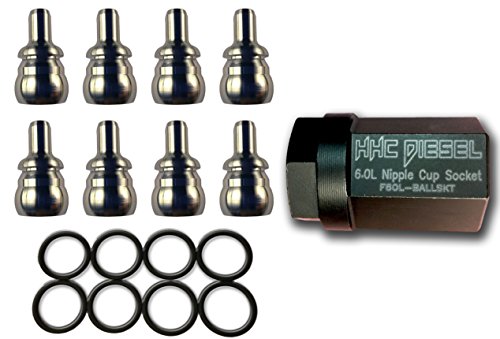 HHC Diesel ~ Ford 6.0L Indestructible Nipple Cup Master Kit to Rebuild Your Oil Rail with Tool & Ball Tubes(8: Nipples, 8: Seals & Tool) F60L-NIPPLEKIT