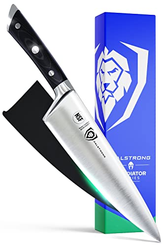 Dalstrong Kitchen Knife, Chef Knife – 8 inch Blade – Gladiator Series – Forged High Carbon German Steel – Razor Sharp – Professional Full Tang Knives – G10 Black Handle – Sheath – NSF Certified