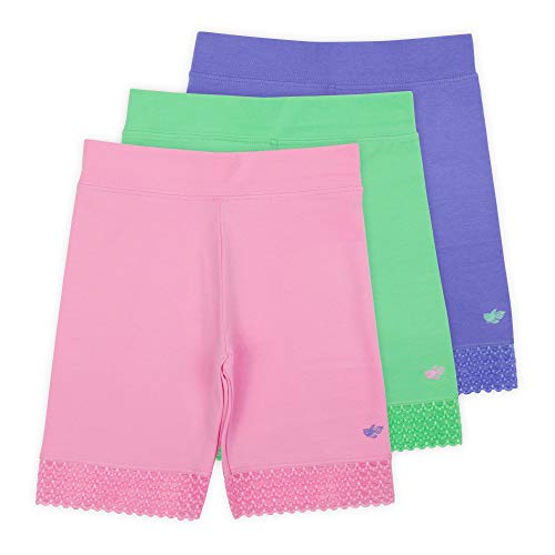 Lucky & Me Girls Bike Shorts, Super Soft Cotton Modal Blend with Lace Trim, Jada 3 Pack, Pastel, Size 7-8 Years