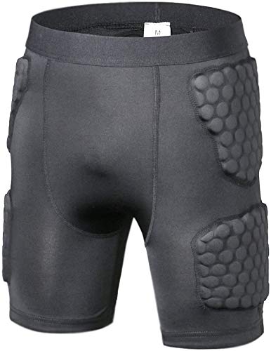 TUOY Padded Compression Shorts Padded Football Girdle Hip and Thigh Protector for Football Paintball Basketball Ice Skating Rugby Soccer Hockey and All Other Contact Sports Black