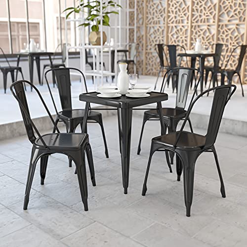 Flash Furniture Commercial Grade 23.75″ Square Black Metal Indoor-Outdoor Table Set with 2 Stack Chairs