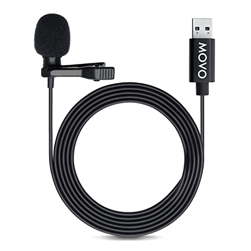 Movo M1 USB Lavalier Lapel Clip-on Omnidirectional Computer Microphone for Laptop, PC and Mac, Perfect Podcasting, Gaming, Streaming and Desktop Mic (20-foot Cord)