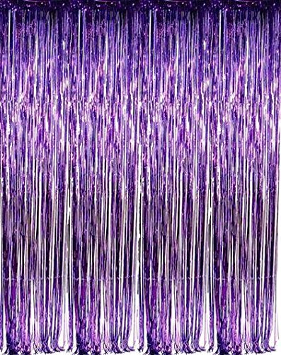 zhcoy Set of 2 Purple Foil Fringe Door & Window Curtain Party Decoration 3′ X 8′ (36″ X 96″) Value Pack of 2