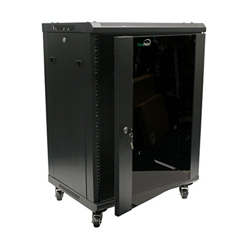 NavePoint 15U Wall Mount Network Server Cabinet for 19” IT, A/V Equipment, Lockable Glass Door & Removable Side Panels, 2 Fans, Casters, 450mm Depth