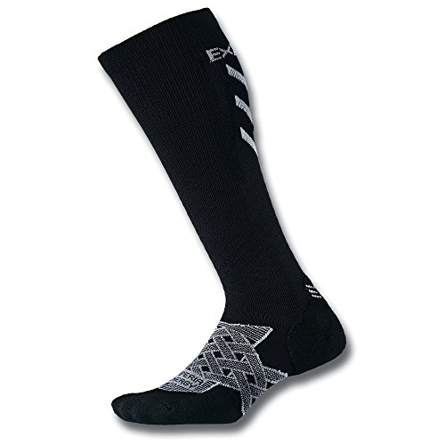 thorlos mens Energy Xeou Thin Cushion Compression Over the Calf Running Socks, Black, Large US