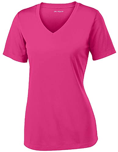 Women’s Athletic All Sport V-Neck Tee Shirt in 12 Colors,X-Large,Pink Raspberry