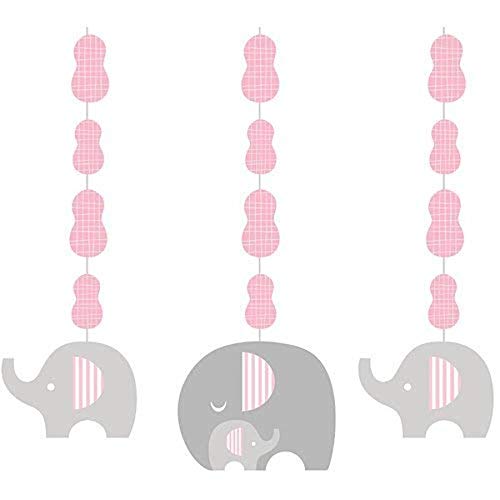 Creative Converting 317224, Peanut Elephant String Hanging Decorations, 3 Ct, 36″, Pink