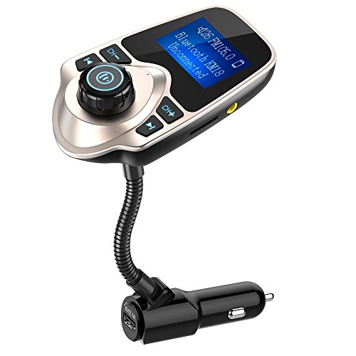 Nulaxy Bluetooth Car FM Transmitter Audio Adapter Receiver Wireless Handsfree Voltmeter Car Kit TF Card AUX 1.44 Display – KM18 Golden