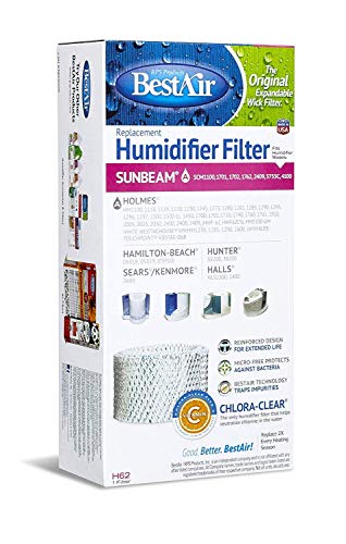 BestAir H62-PDQ-4 Extended Life Humidifier Replacement Paper Wick Humidifier Filter, 4.5″ x 2.5″ x 9.2″, For Holmes, Sunbeam, Touch Point, Halls, White-Westinghouse & Hamilton-Beach Models, 4 Pack