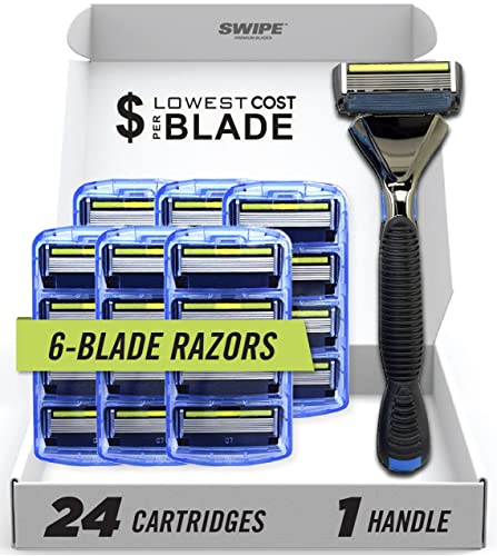 SWIPE Premium Men’s 6-Blade Razor Kit (Flex Head Handle + 24 Refills)