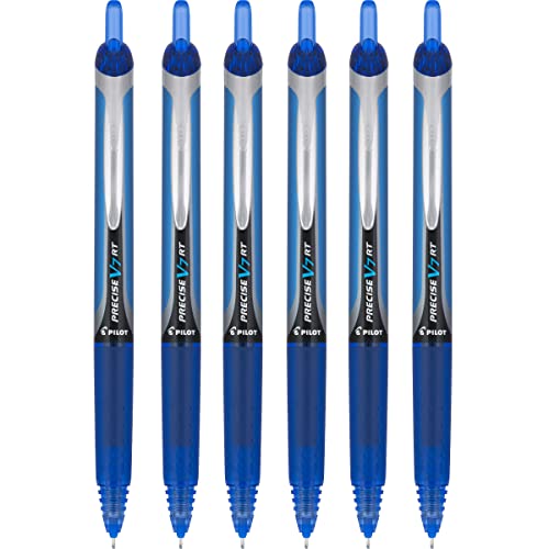 Pilot Precise V7 RT Retractable Rolling Ball Pens, Fine Point, Blue Ink, 6 Pack