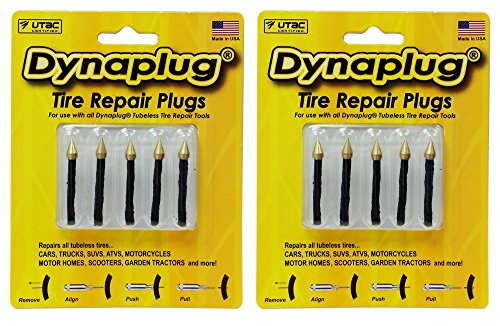 Dynaplug Puncture Repair for Tubeless Tires: 10-Repair Plugs (1) 5 Pack Plus (1) 5 Pack, Made in USA