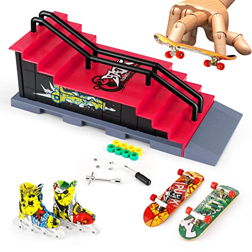 MOMSIV Mini Finger Toy Skateboard Park Ramp Kit, Fingerboard Half Pipe Ultimate Parks Training Props Accessories for Kids Adult (Style F)