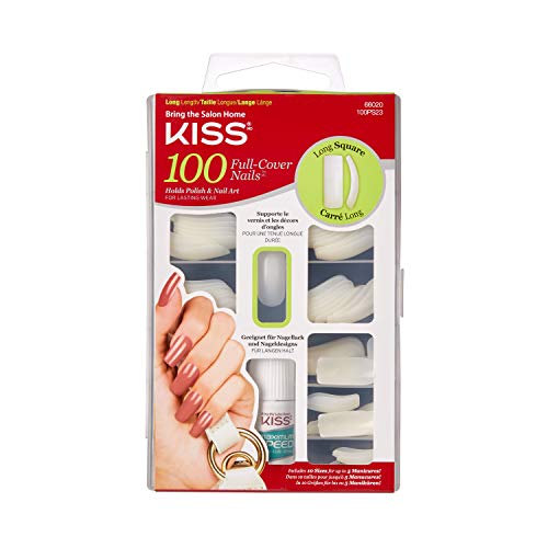KISS 100 Acrylic Plain Full-Cover Nails (1 PACK, Active Long Square)