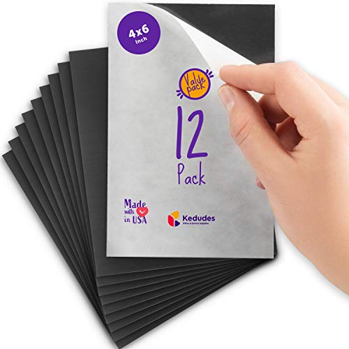 kedudes Flexible Adhesive Magnetic Sheets Paper 4×6 Inch – Peel and Stick, Works Great for Pictures, Cuts to Any Size, Pack of 12 Black