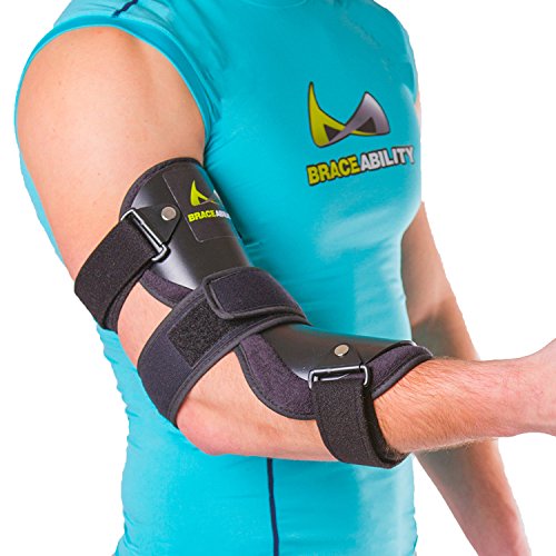 BraceAbility Cubital Tunnel Syndrome Elbow Brace | Splint to Treat Pain from Ulnar Nerve Entrapment, Hyperextended Elbow Prevention and Post Surgery Arm Immobilizer – S (SMALL/MEDIUM)