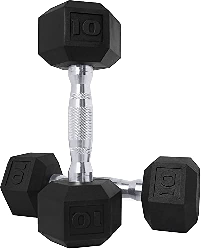 CAP Barbell Set of 2 Hex Rubber Dumbbell with Metal Handles, Pair of 2 Heavy Dumbbells Choose Weight (5lb, 8lb, 10lb, 15lb, 20 Lb, 25lb, 30lb, 35lb, 40lb, 50lb) (10lb x 2), Black