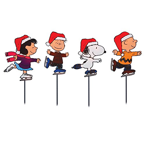 ProductWorks 10325 8-Inch Pre-Lit Peanuts Skating Christmas Pathway Markers, Holiday Decor, Incandescent, 8 Inch (Pack of 4)