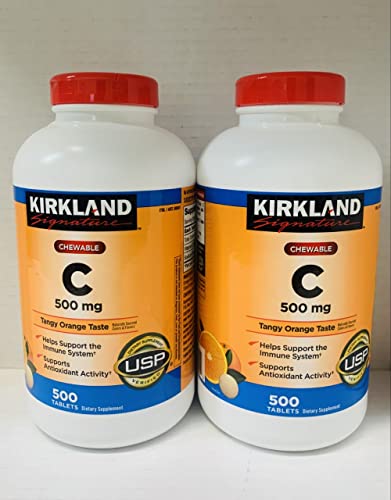 Kirkland Vitamin C (500 mg), Tangy Orange, Chewable Tablets, 500 Count (Pack of 2)