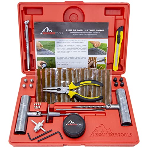 Boulder Tools – Heavy Duty Tire Repair Kit for Car, Truck, RV, SUV, ATV, Motorcycle, Tractor, Trailer. Flat Tire Puncture Repair Kit