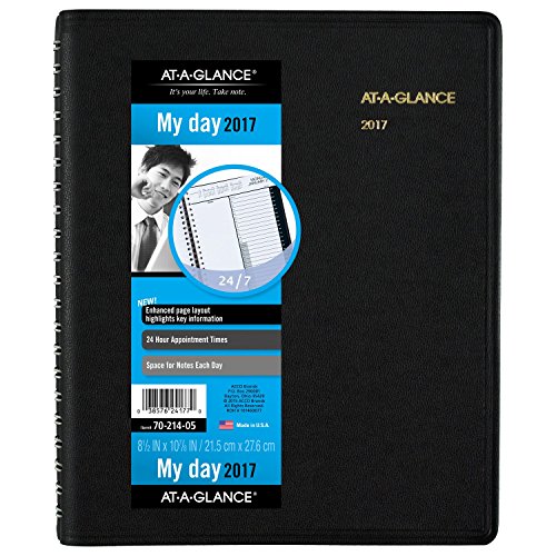 AT-A-GLANCE Daily Appointment Book / Planner 2017, Wirebound, 24-Hour, 8-1/2 x 10-7/8″, Black (70-214-05)
