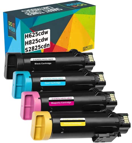 Do it Wiser Compatible Printer Toner Cartridge Replacement for Dell H625cdw H825cdw S2825cdn – High Yield Laser Cartridges 593-BBOW 593-BBOX 593-BBOY 593-BBOZ (1 Black 1 Cyan 1 Magenta 1 Yellow)
