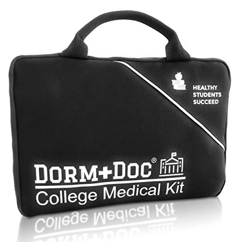 DormDoc 175 Piece Emergency First Aid Kit for College Students – Dorm Room Medical Kit with OTC Medicines and Bandages – Health Kit in Compact Zipper Case for School, Sports, Vehicle and Travel