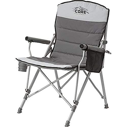 CORE 40021 Equipment Folding Padded Hard Arm Chair with Carry Bag, steel, polyester, Gray