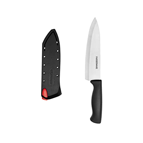 Farberware Edgekeeper 6-Inch Chef Knife with Self-Sharpening Blade Cover, High Carbon-Stainless Steel Kitchen Knife with Ergonomic Handle, Razor-Sharp Knife, Black