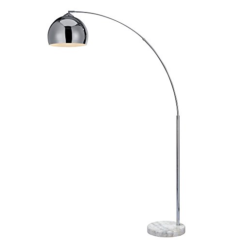 Versanora Arquer Modern Arc Floor Lamp 67 inch Tall Standing Hanging Light with Chrome Finished Shade and White Marble Base for Living Room Reading Bedroom Office