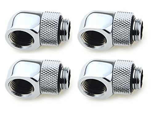 BXQINLENX Nickel-Plated Brass Silver Chrome G 1/4″ Male to Female 90° Rotary Enhance Multi-Link Adapter Fitting for Computer Water Cooling System(4 PCS)