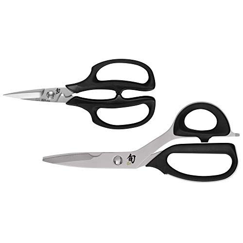 Shun Cutlery 2 Piece Kitchen Shear Set, Stainless Steel Cooking Scissors, Blades Separate for Easy Cleaning, Comfortable, Non-Slip Handle, Kitchen Shears Heavy Duty