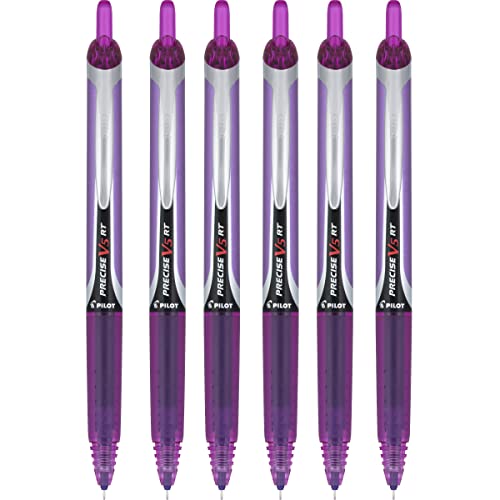 Pilot Precise V5 RT Retractable Rolling Ball Pens, Extra Fine Point, Purple Ink, 6 Pens