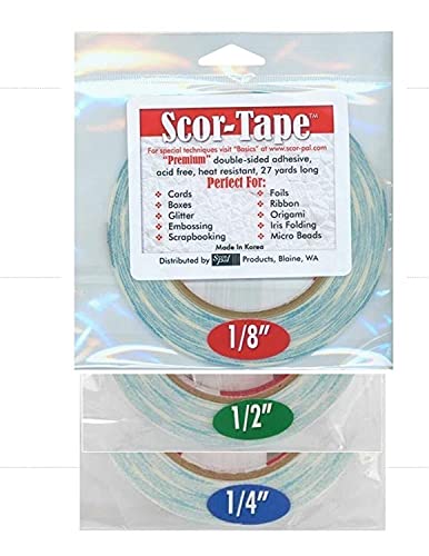 Scor-Tape Bundle 1 each of 1/8′, 1/4′, 1/2′, by 27 Yards (201, 202, 203) Double Sided Adhesive