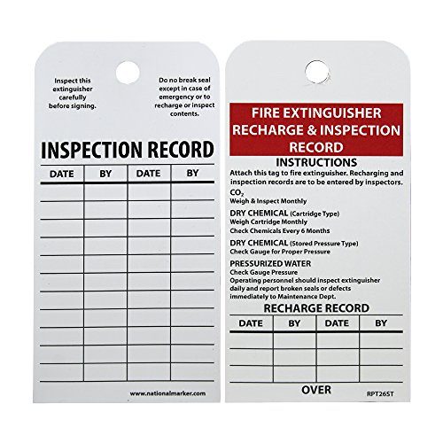 NMC RPT26ST Fire Extinguisher Recharge & Inspection Record Tag, Paper Polytag, Made in the USA,White