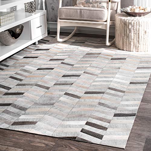 nuLOOM Modern Cowhide Patchwork Area Rug, 8′ x 10′, Silver Gray