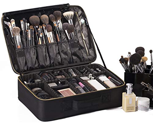 ROWNYEON Makeup Bag Cosmetic Makeup Train Case Artist Makeup Organizer Professional Portable Storage Bag for Women Girl Waterproof EVA Adjustable Dividers Large Black