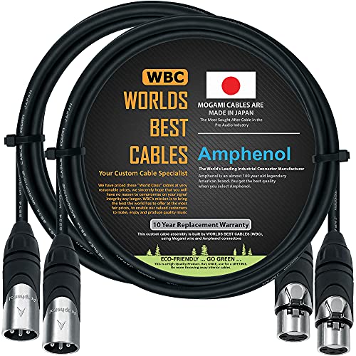 WORLDS BEST CABLES 2 Units – 4 Foot – Quad Balanced Microphone Cable Custom Made Using Mogami 2534 Wire and Amphenol AX3M Male & AX3F Female Silver XLR Plugs