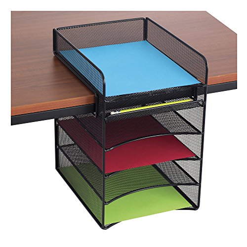 Safco Products Onyx Mesh 5-Tray Underdesk Hanging Organizer 3240BL, Black Powder Coat Finish, Durable Steel Mesh Construction,10.25″W x 12.37″D x 14.37″H