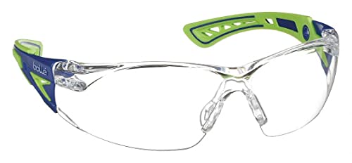 Bollé Safety 40256, Rush+ Safety Glasses Platinum®,Blue & Green Frame, Clear Lenses