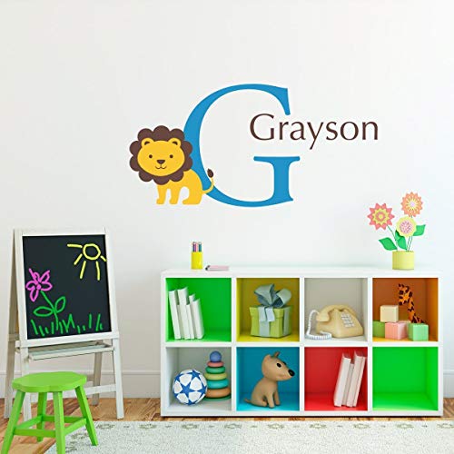 Lion Wall Decal with Initial & Name – Personalized Children Wall Decal – Lion Decal (DE0065)