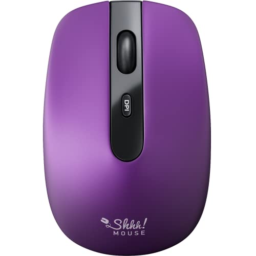 SHHHMOUSE Silent Wireless Mouse for Laptop – Small Cordless Computer Mice with USB 2.4 GHz – Quiet Click, Optical, 3 DPI Levels, Compact Travel Mouse – Portable for PC, Chromebook [Purple]