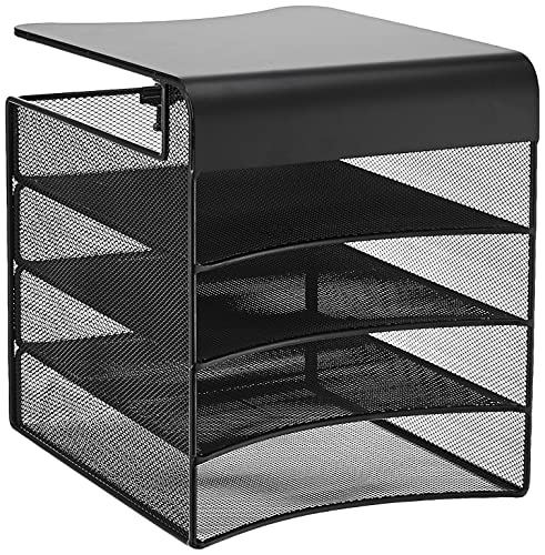 Safco Products Onyx Mesh 4-Tray Underdesk Hanging Organizer 3242BL, Black Powder Coat Finish, Durable Steel Mesh Construction, “10.25””w x 12.375″”d x 12″”h”