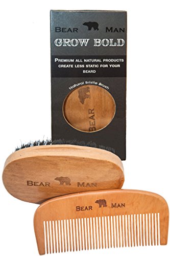 Beard Comb & Boar Bristle Brush Kit Male Grooming Gift: Natural Products Help Beard Health and Growth. Use with Bear Man Grooming Beard Oil for Best Results